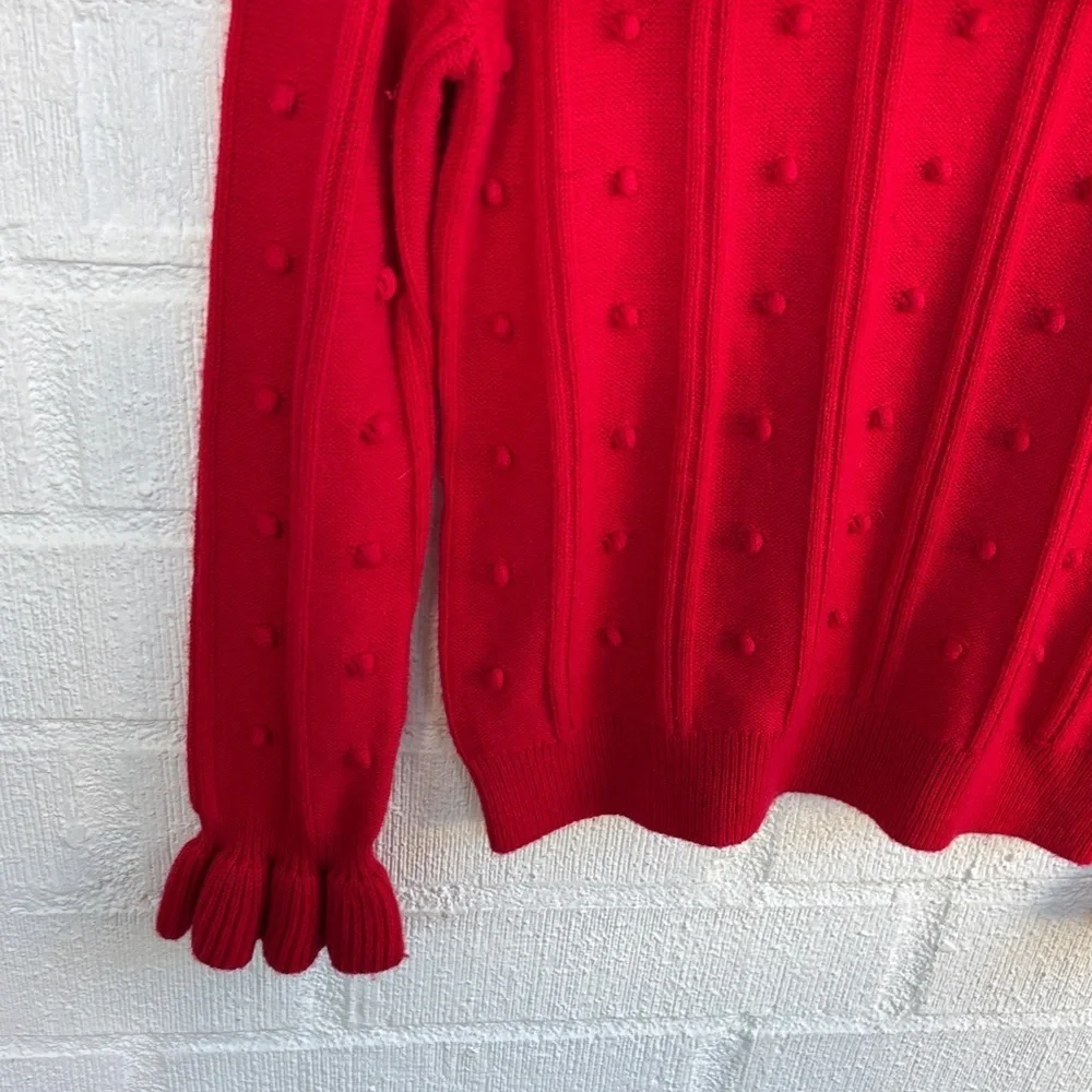 Kate Spade Wool RuffleYoke Textured Vibrant Red Sweater sz XS